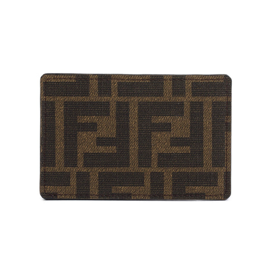 Fendi Black Leather FF Zucca Canvas Card Case