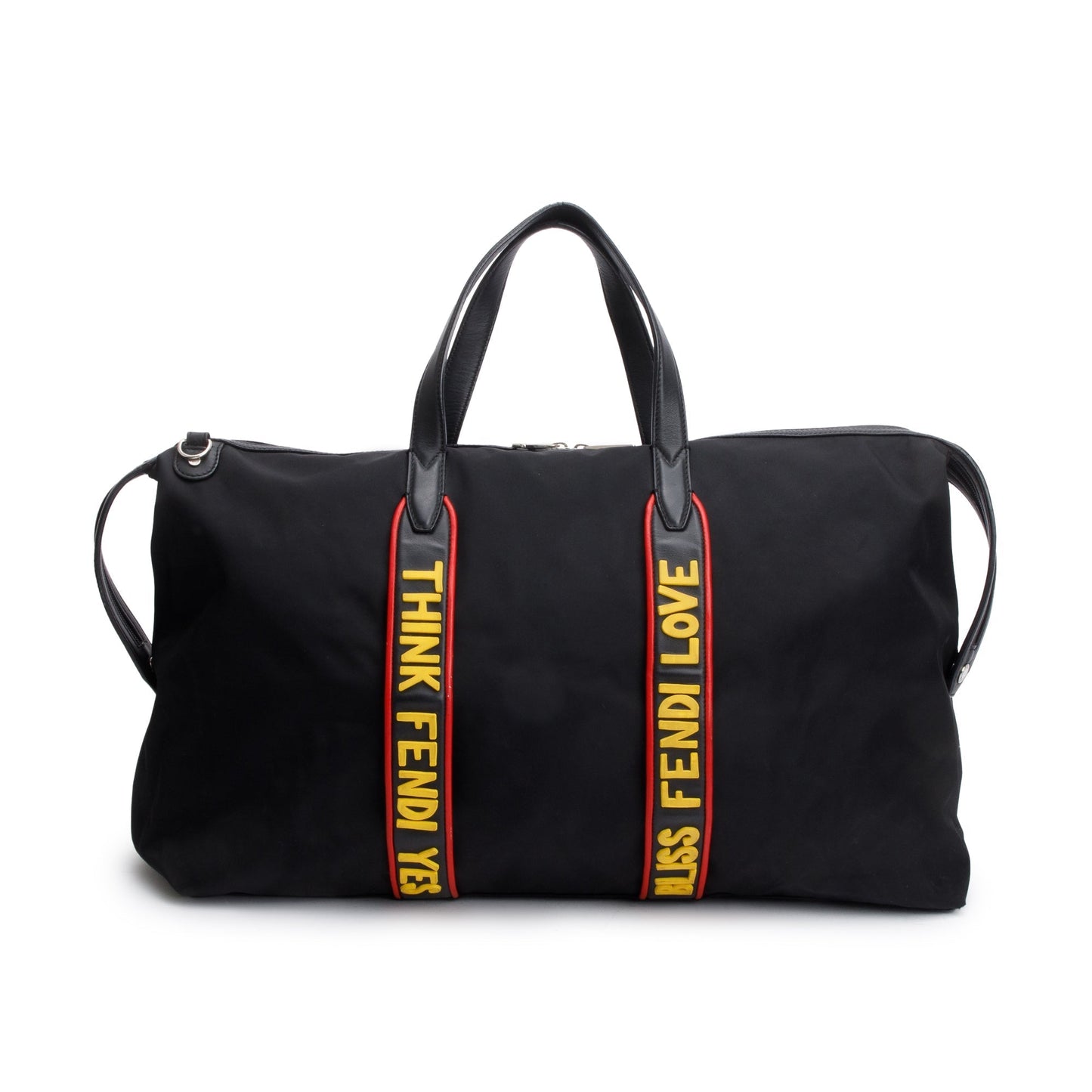 Fendi Black Nylon Leather Trim Vocabulary Duffle Bag