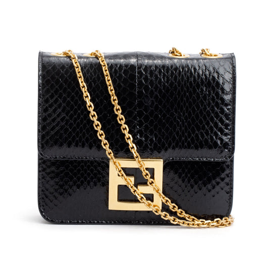Fendi Black Snakeskin Fab Crossbody Bag