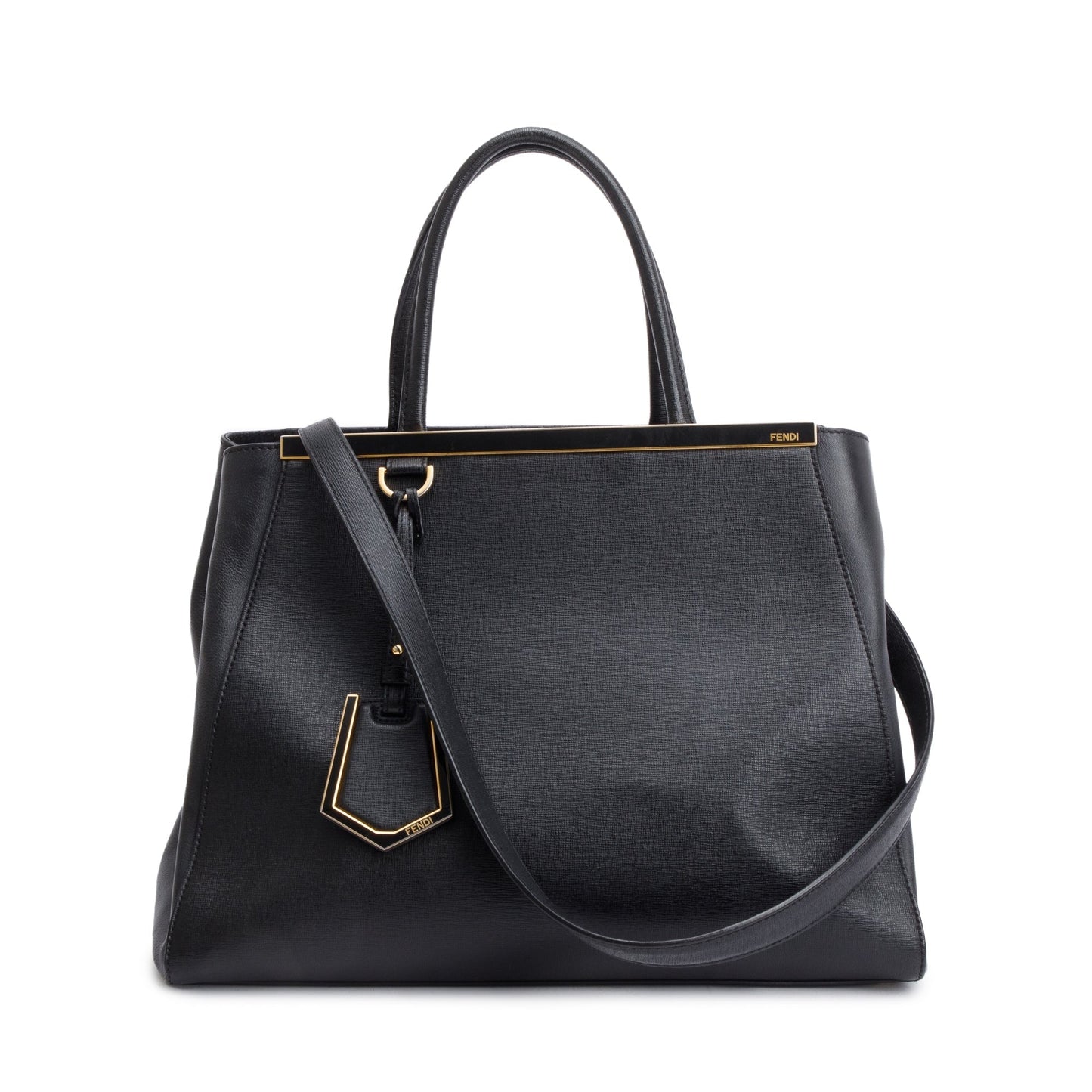 Fendi Black Vitello Elite Leather Medium 2Jours Tote
