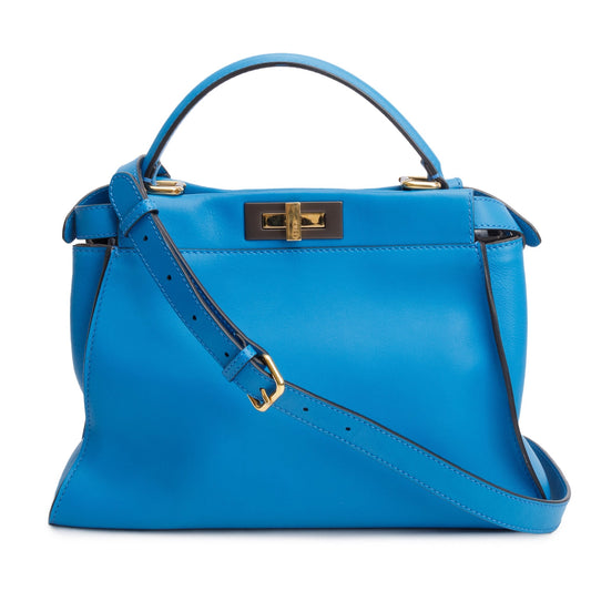 Fendi Blue Calfskin Leather Medium Peekaboo Bag