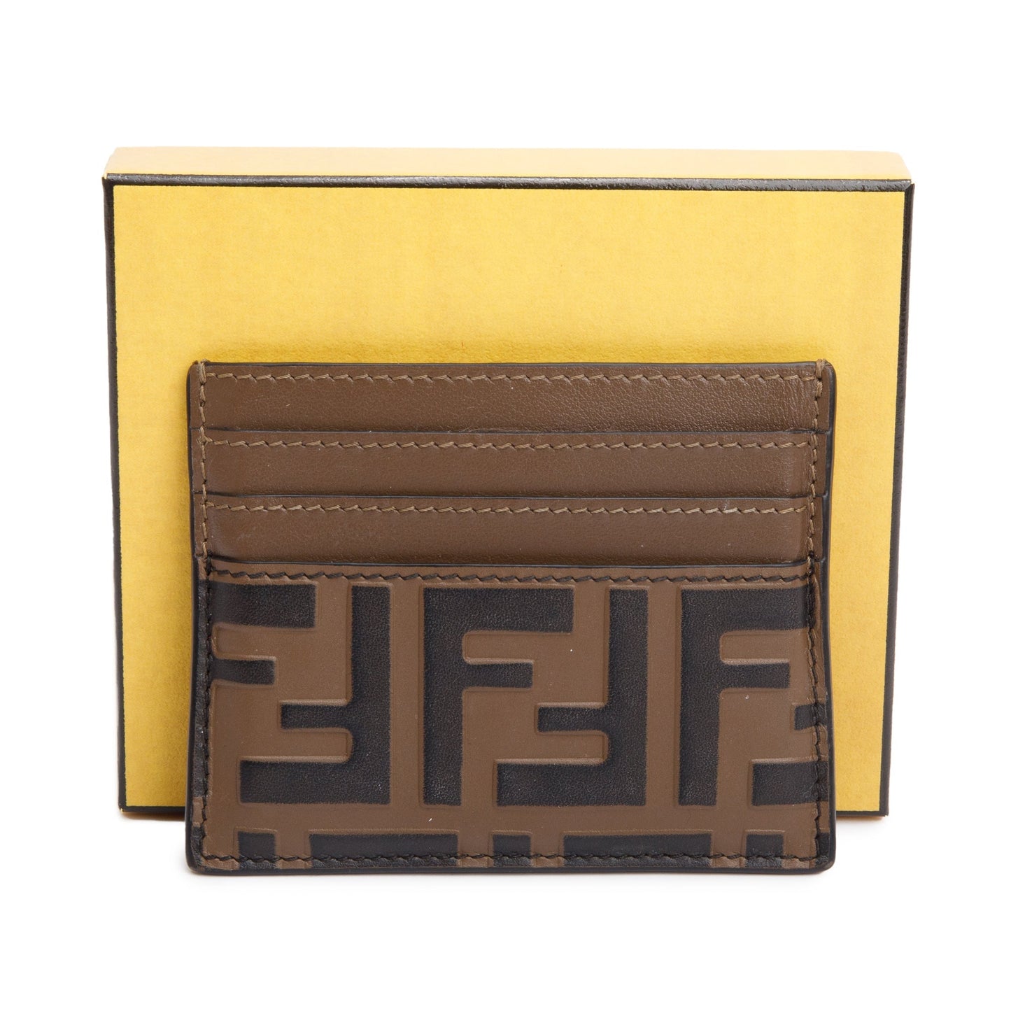 Fendi Brown & Black Vitello Soft FF Embossed Leather Card Holder
