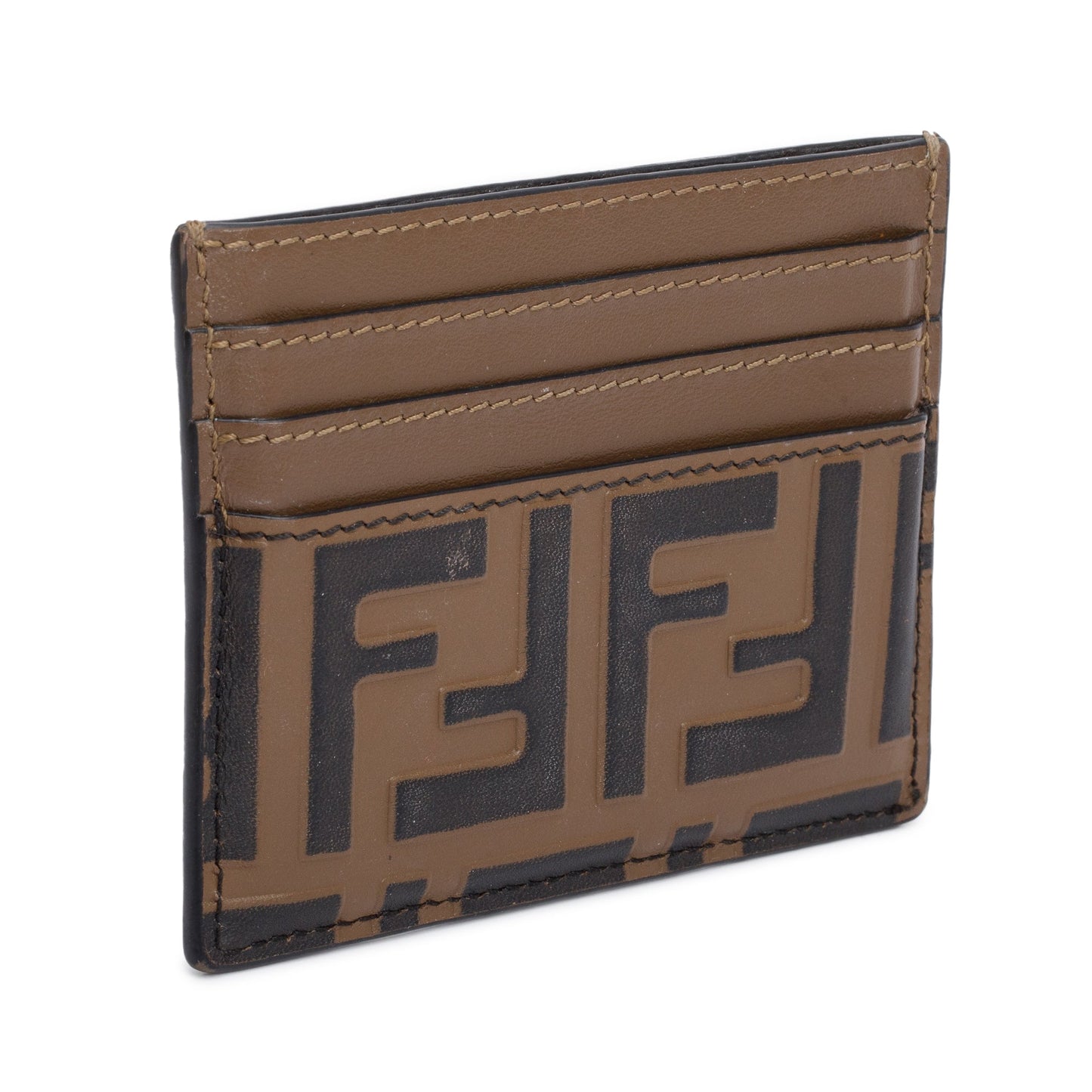Fendi Brown & Black Vitello Soft FF Embossed Leather Card Holder