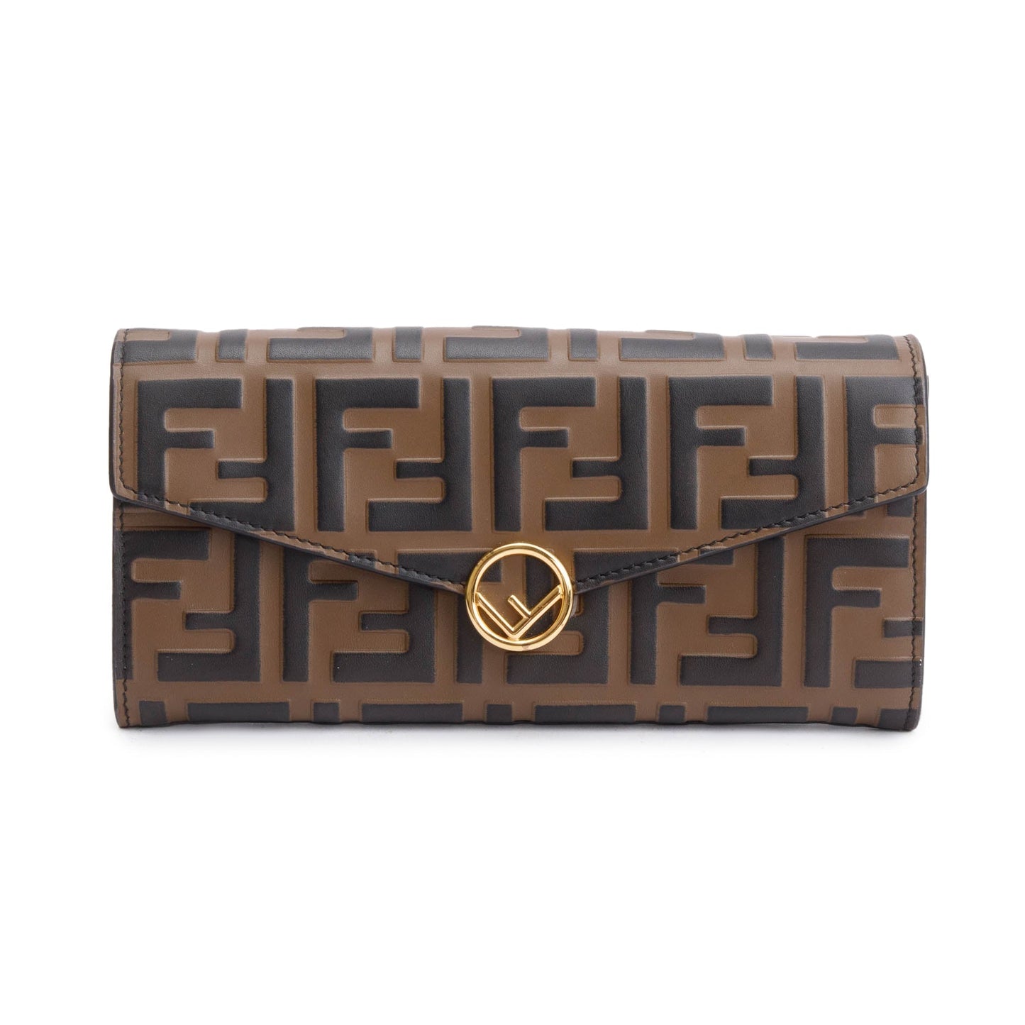 Fendi Brown FF Zucca Embossed Leather Continental Wallet on Chain