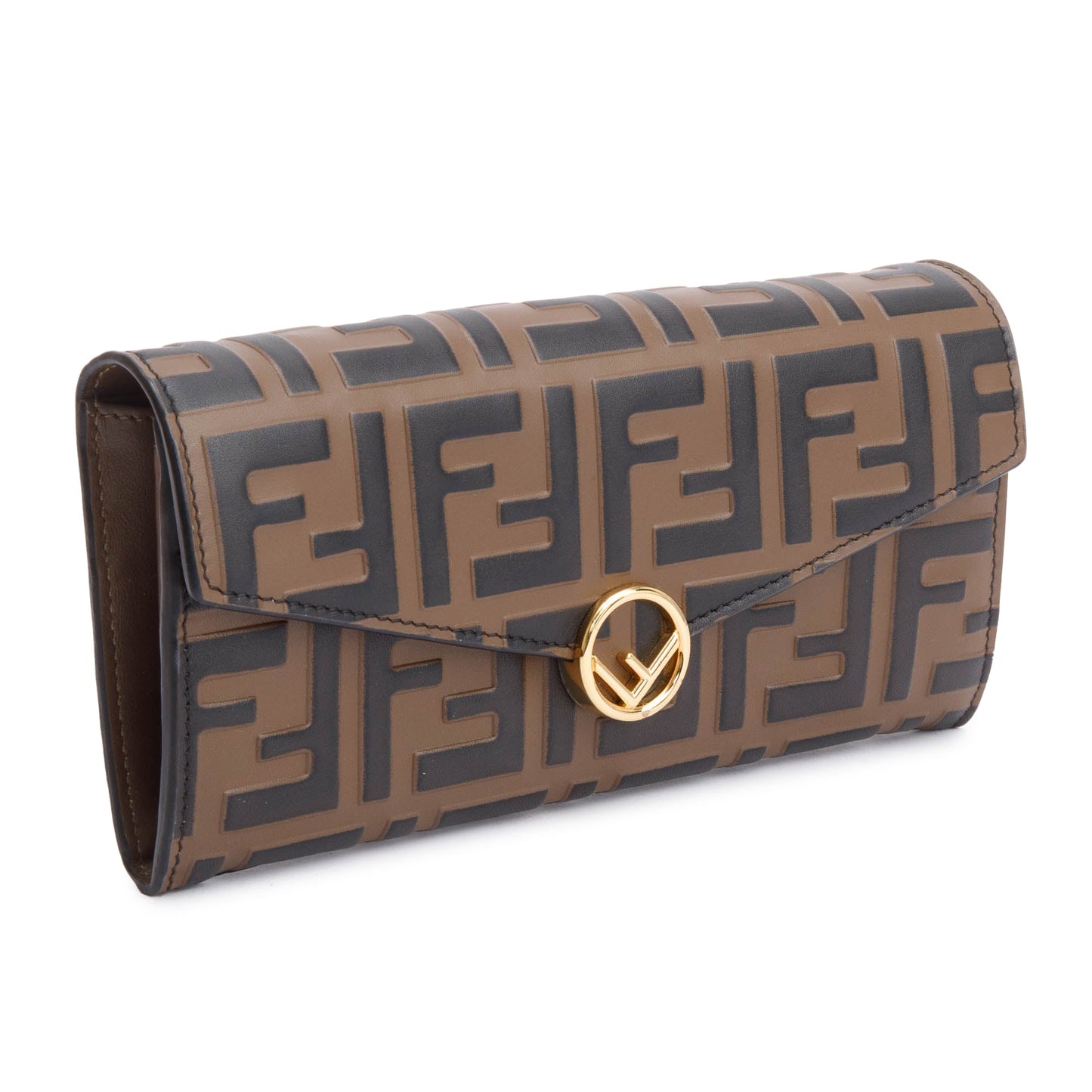 Fendi Brown FF Zucca Embossed Leather Continental Wallet on Chain