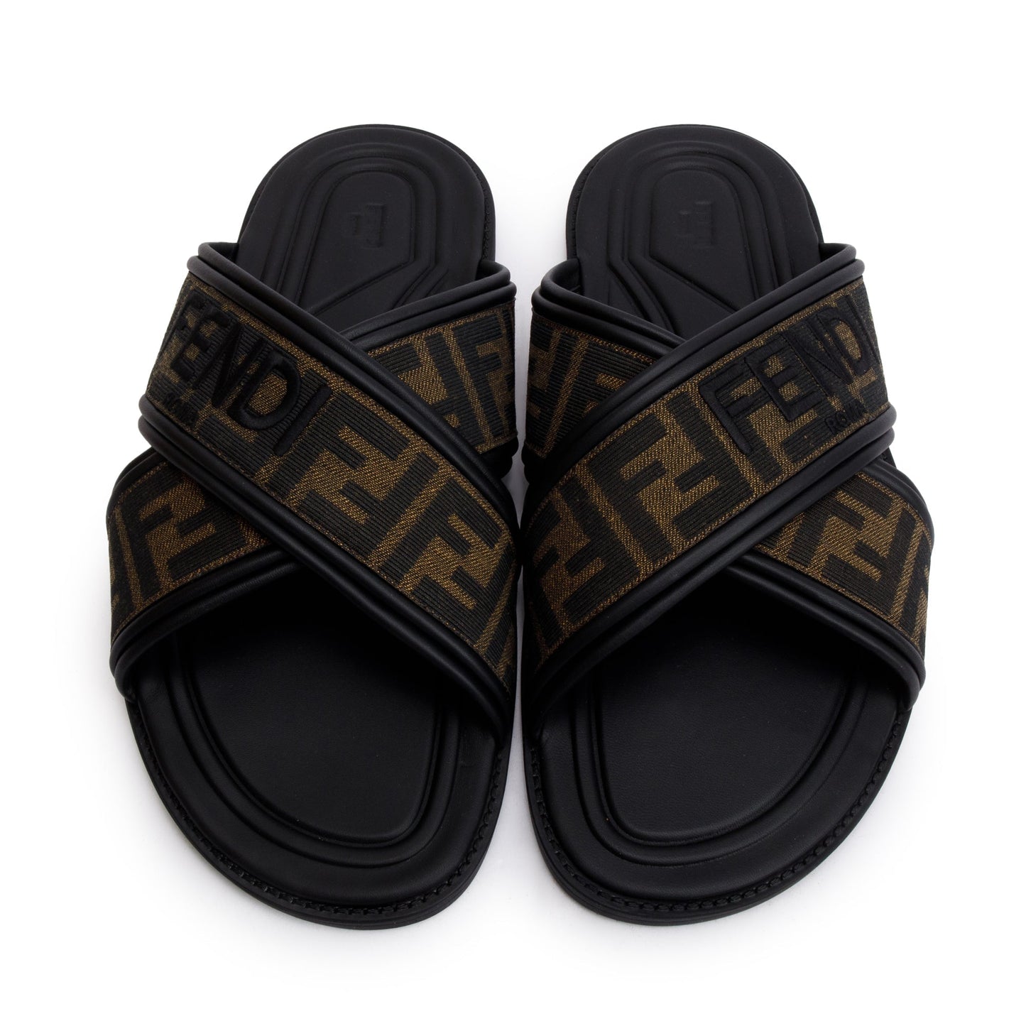 Fendi Brown Zucca FF Logo Canvas Slides, Size 11