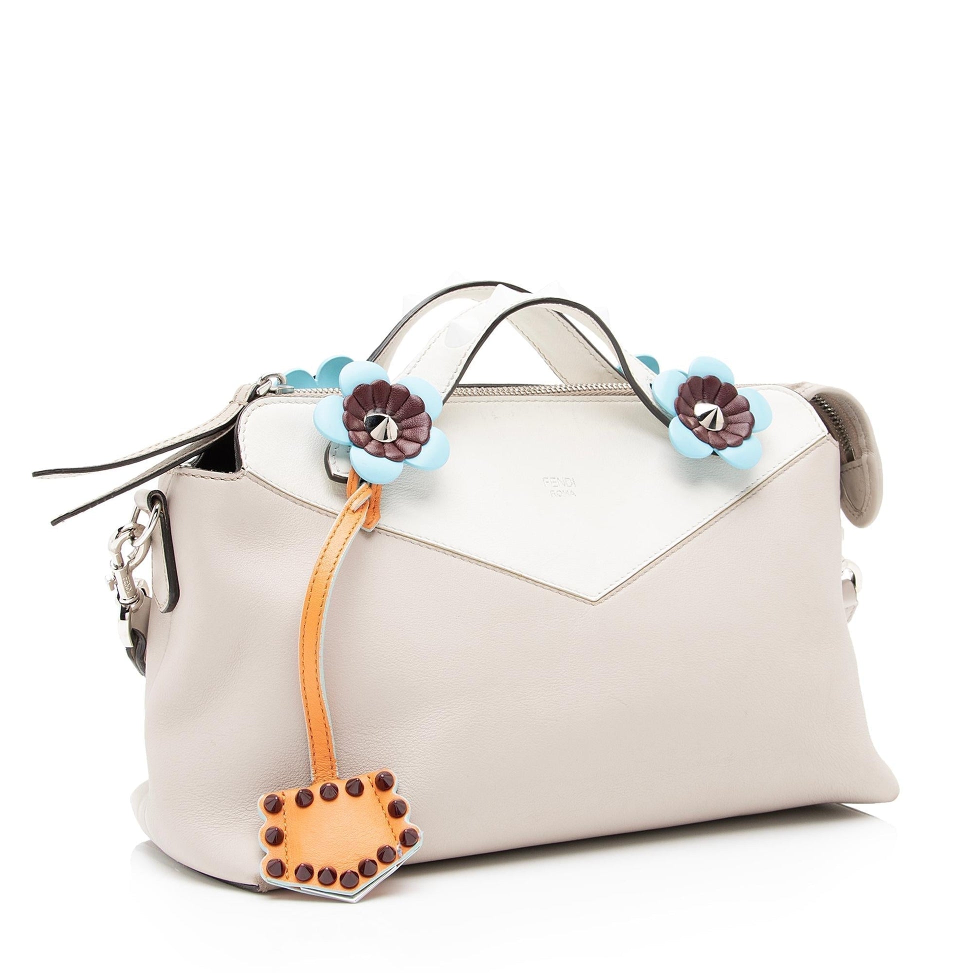 Fendi Calfskin Flowerland Studded By The Way Medium Boston Bag