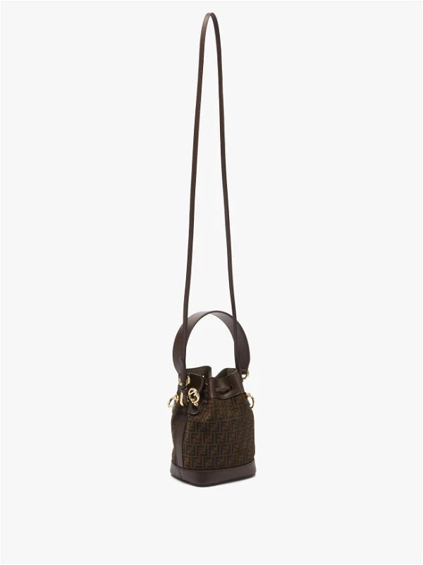 FENDI FF MINI SUEDE AND LEATHER MON TR SOR BUCKET BAG