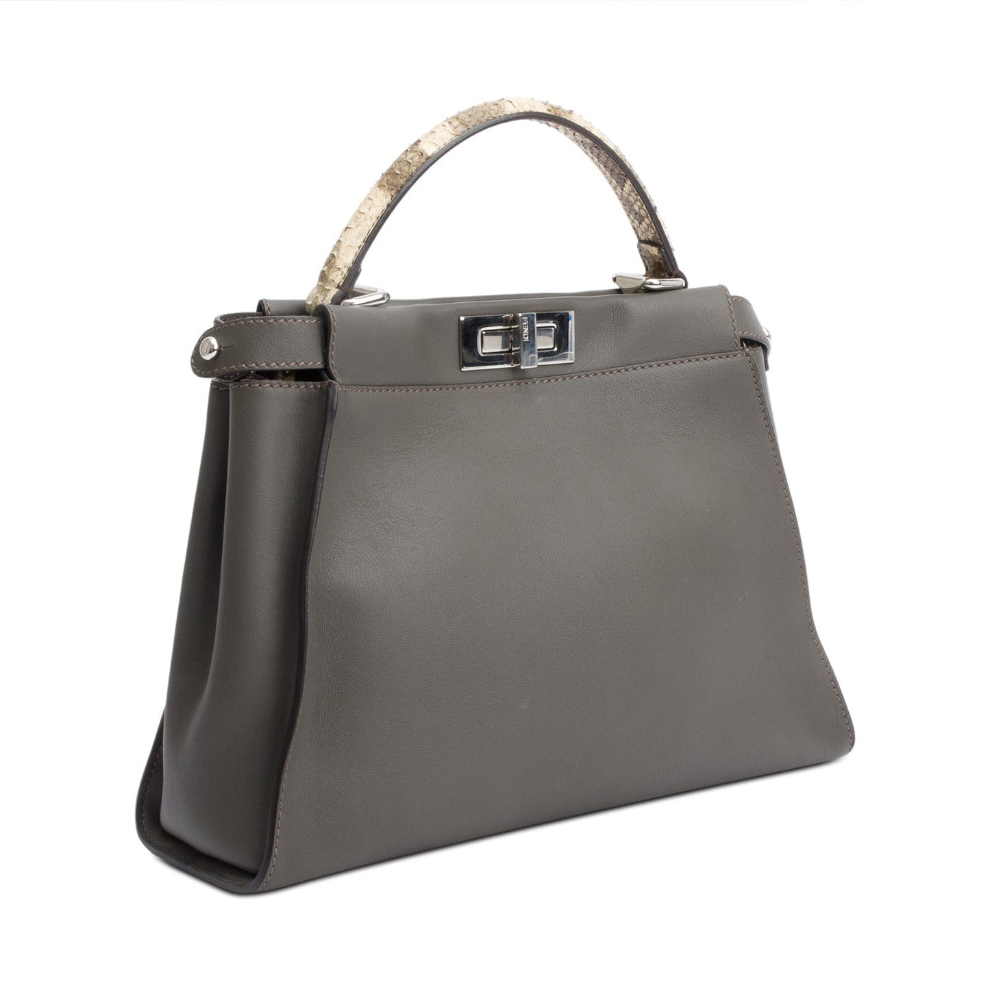 Fendi Grey Calfskin Leather Python Trim Medium Peekaboo Bag