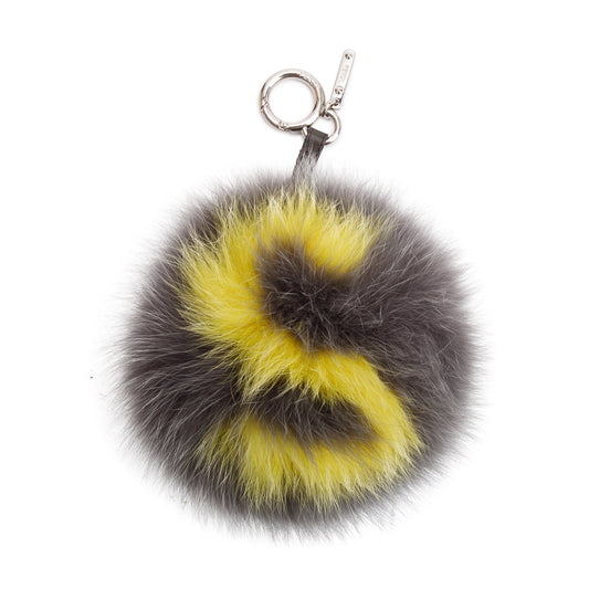 Fendi Grey Mink Fox Fur Alphabet 'S' Pompom Bag Charm