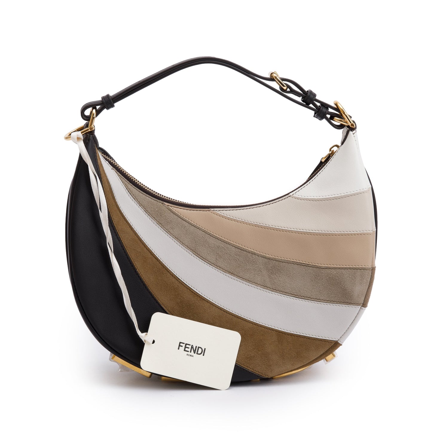 Fendi Grigio Multicolor Ebano Vitello Seta Suede Goatskin Small Rainbow Fendigraphy Bag