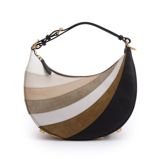Fendi Grigio Multicolor Ebano Vitello Seta Suede Goatskin Small Rainbow Fendigraphy Bag