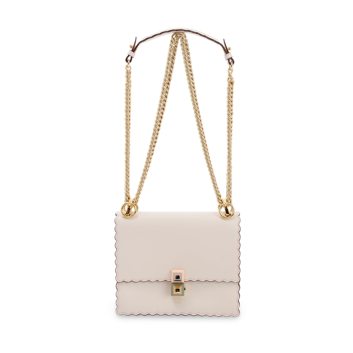 Fendi Small Scalloped Studded Kan I Shoulder Bag