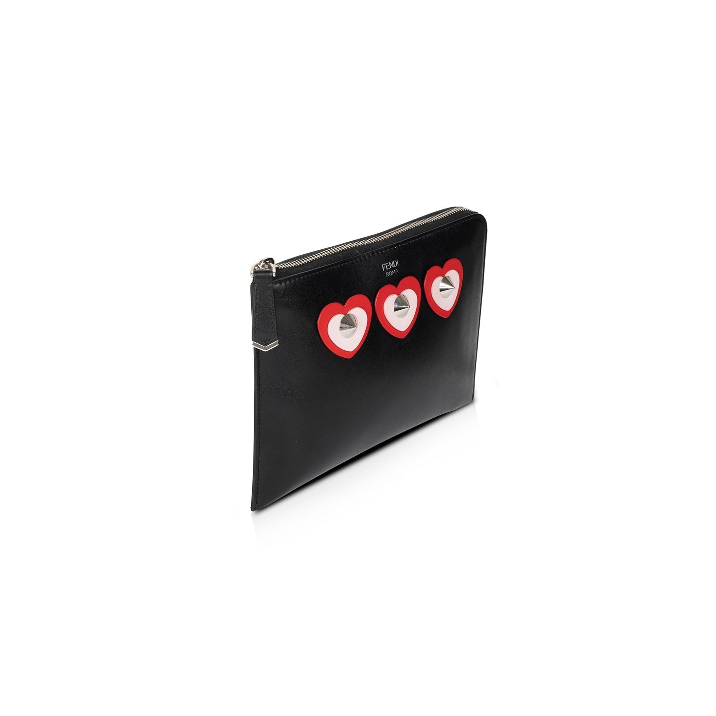 Fendi Studded Heart Zip Around Clutch