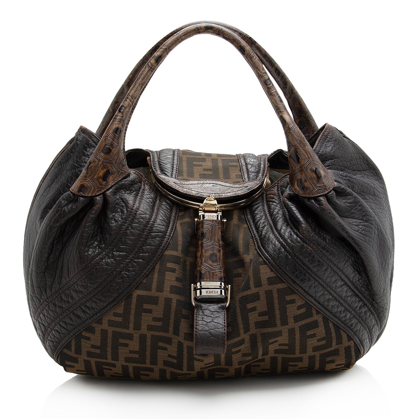 Fendi Tortuga Leather Zucca Spy Satchel