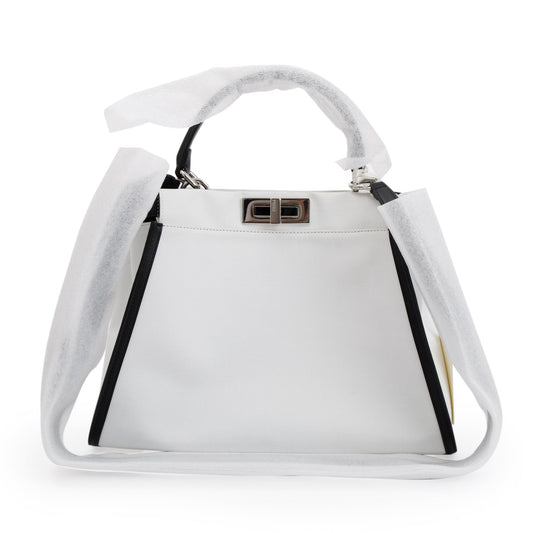 Fendi White & Black Canvas Calf Leather Medium Peekaboo Bag