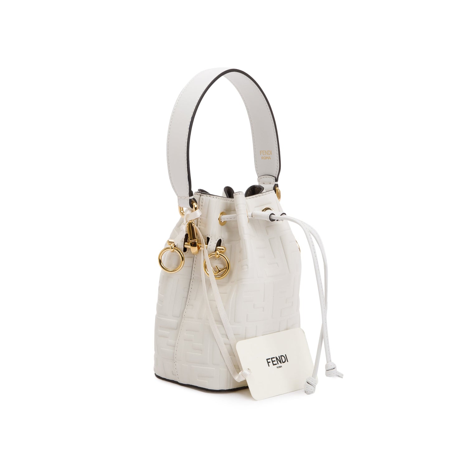 Fendi White FF Embossed Calfskin Leather Mini Mon Tresor Bucket Bag