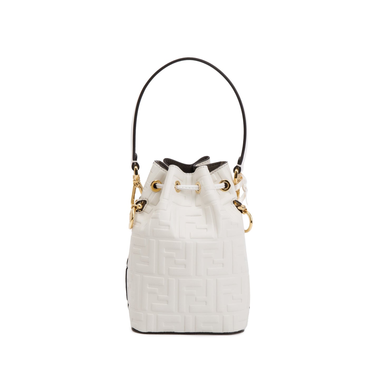 Fendi White FF Embossed Calfskin Leather Mini Mon Tresor Bucket Bag