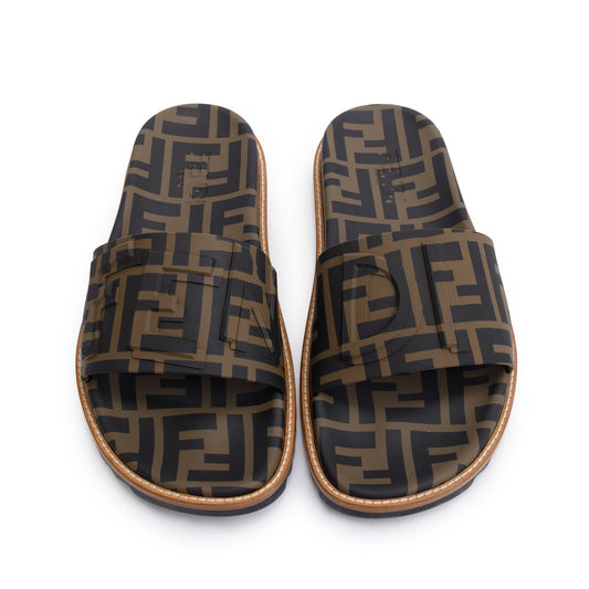 Fendi Zucca FF Logo Rubber Slides, Men’s Size 6