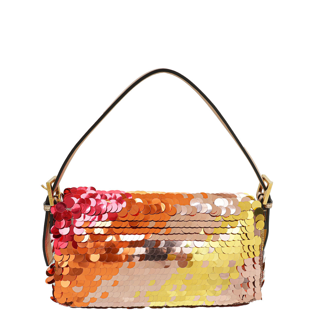 Fendi Rose Poudre Satin Baguette Bag Sequin Embellished Medium Bag