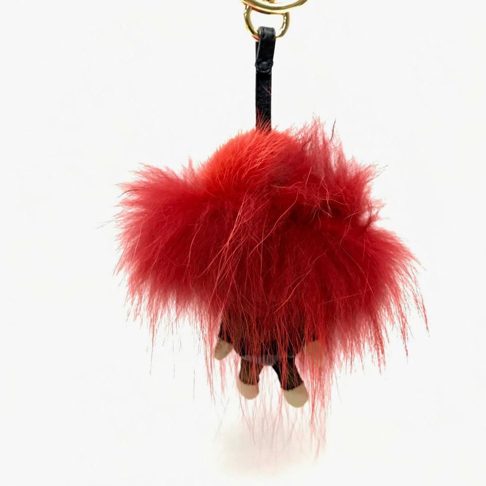 FENDI Key ring fur Red x brown Real fur monster unisex(Unisex)