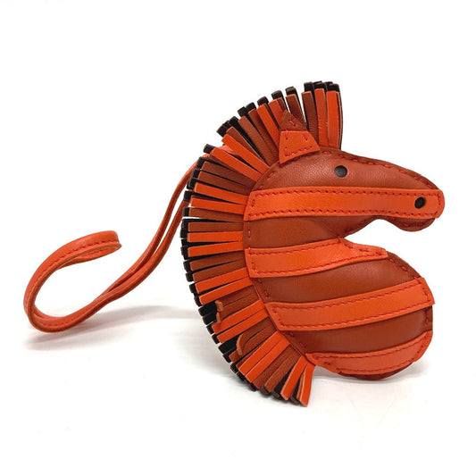 HERMES Bag charm lambskin Orange type zebra Gee Gee Savannah Women