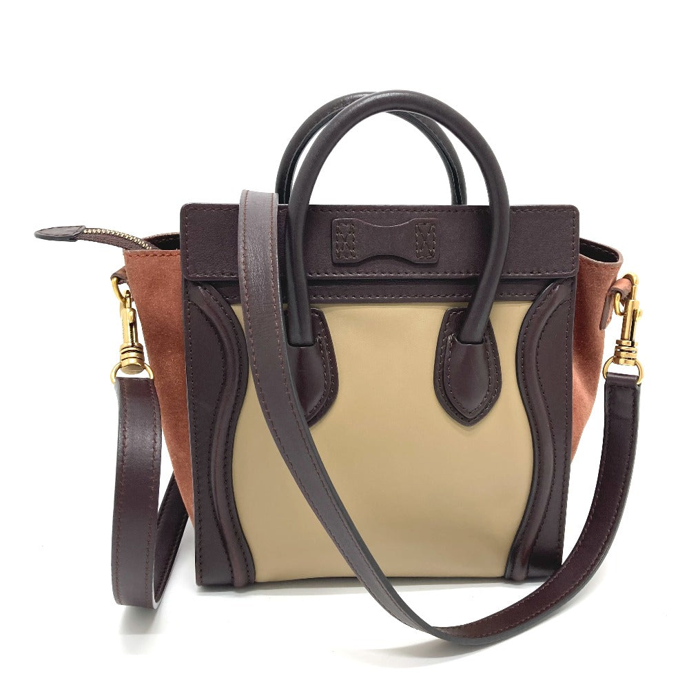 CELINE Handbag Leather / suede Brown x beige luggage nano shopper Women Secondhand