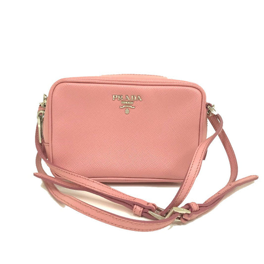 PRADA Shoulder Bag Safiano leather pink logo Shoulder pouch Women
