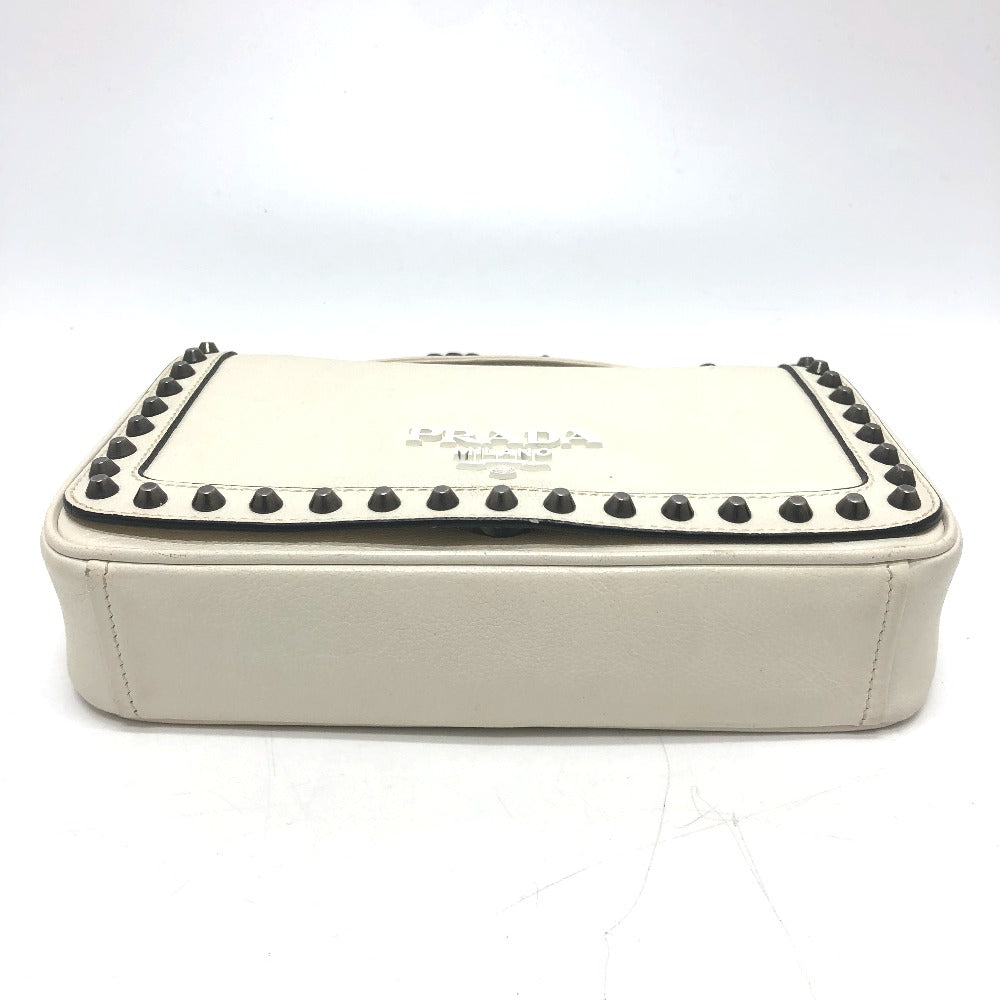 PRADA Shoulder Bag leather white logo studs ChainShoulder Women
