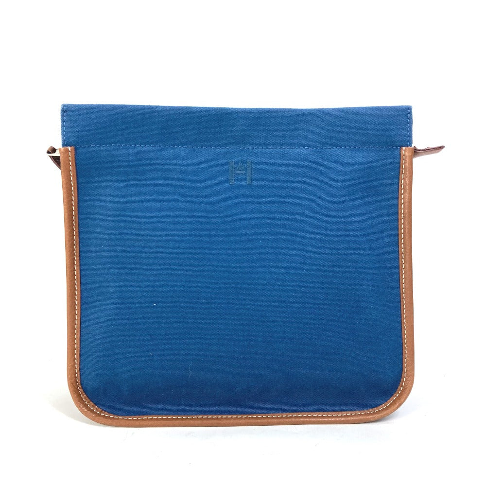 HERMES Clutch bag Canvas / leather Navy Embroidery logo Camille mens