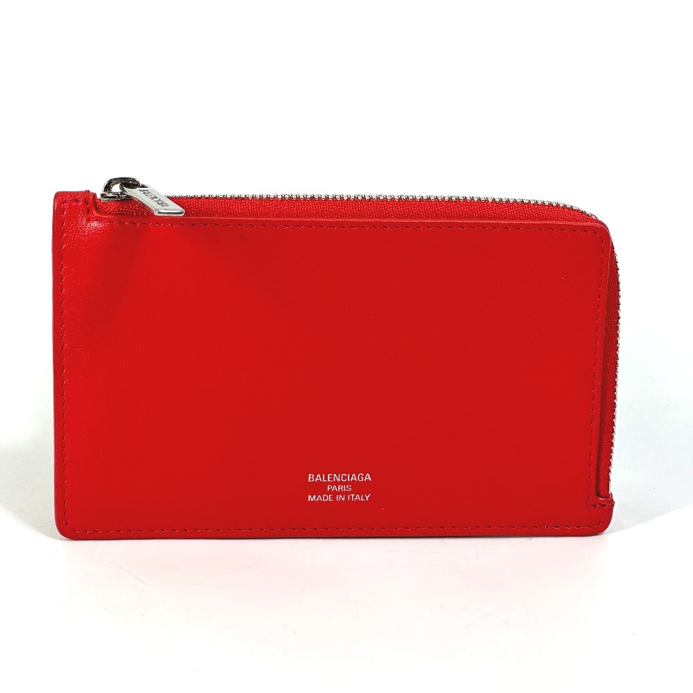 BALENCIAGA Card Case 736734 leather Red logo fragment case card coin holder unisex(Unisex)