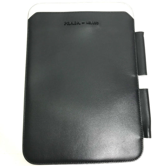 PRADA iPad case leather black By color 3D logo mens(Unisex)