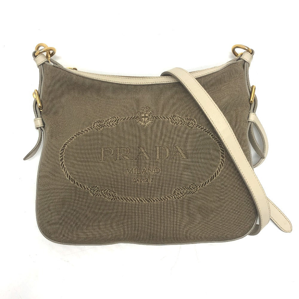PRADA Shoulder Bag Canvas / leather beige logo Jacquard Women