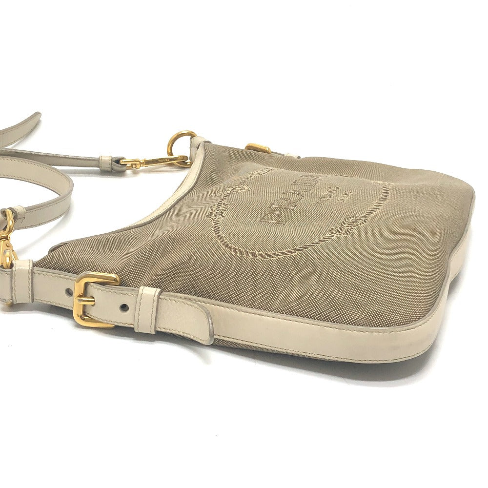 PRADA Shoulder Bag Canvas / leather beige logo Jacquard Women