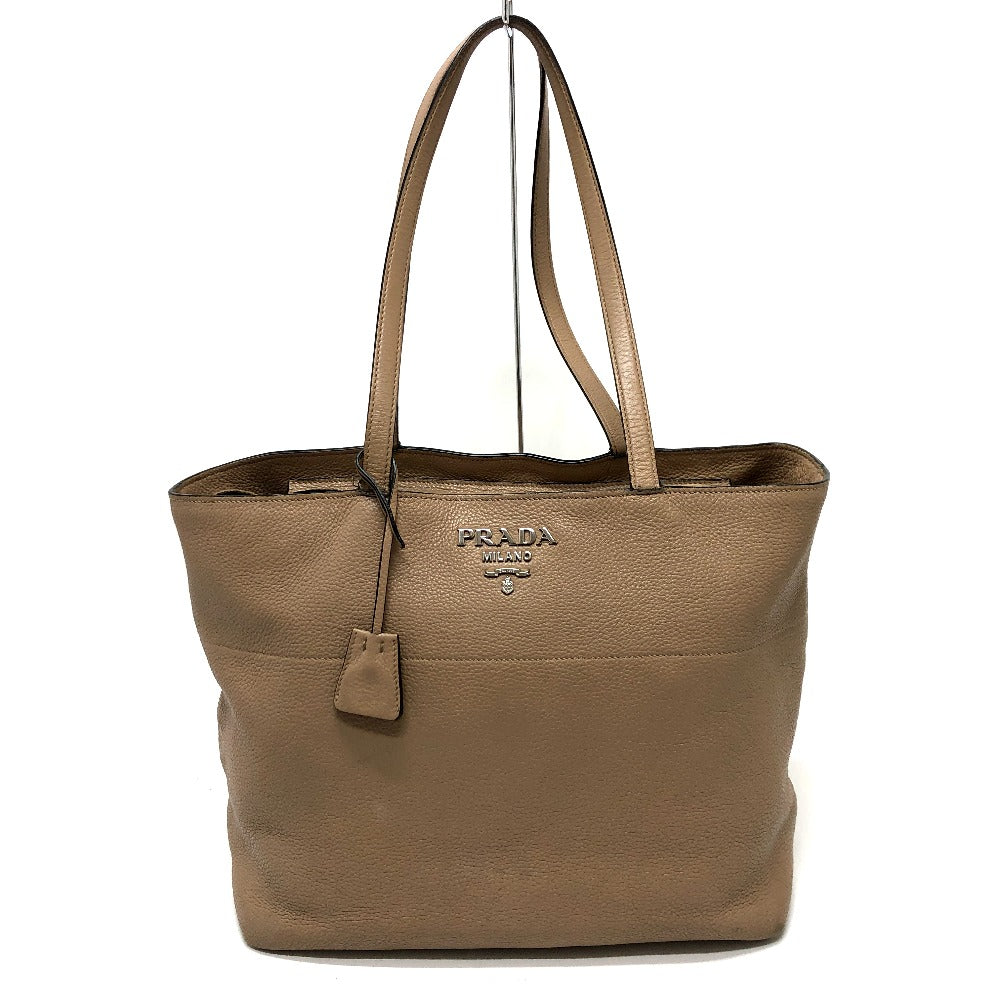 PRADA Tote Bag leather beige logo Women
