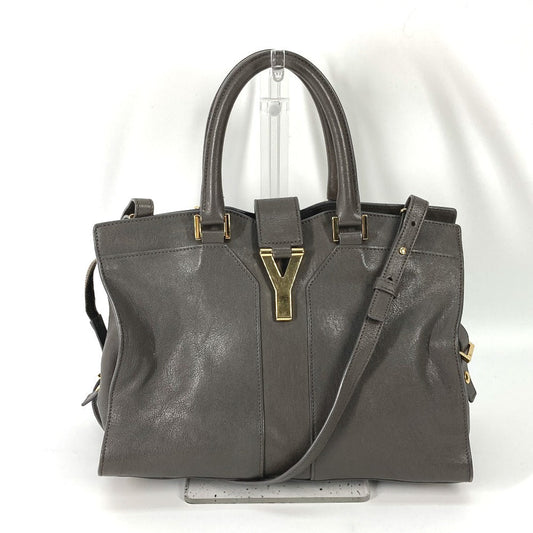 YVES SAINT LAURENT Handbag 400666 leather gray Y logo Cavas chic Women