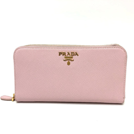 PRADA Long Wallet Purse 1ML506 saffiano leather pink logo Zippy wallet Women