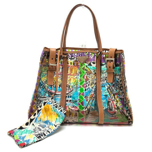 PRADA Tote Bag Plastics/Leather multicolor Venetian print Women
