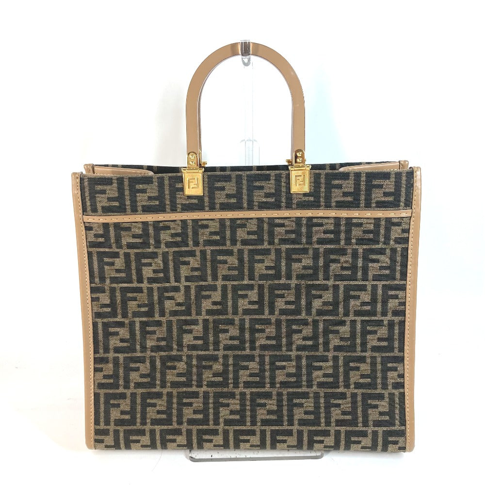 FENDI Shoulder Bag 8BH386 Leather / canvas Brown Sunshine Medium Tote Women