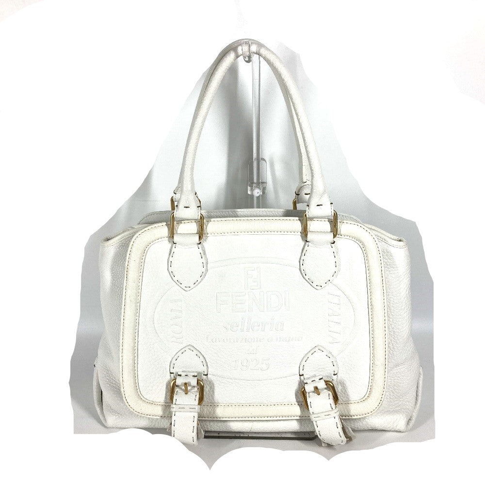 FENDI Shoulder Bag 8BN167 Roman leather white Horse Selleria logo Women