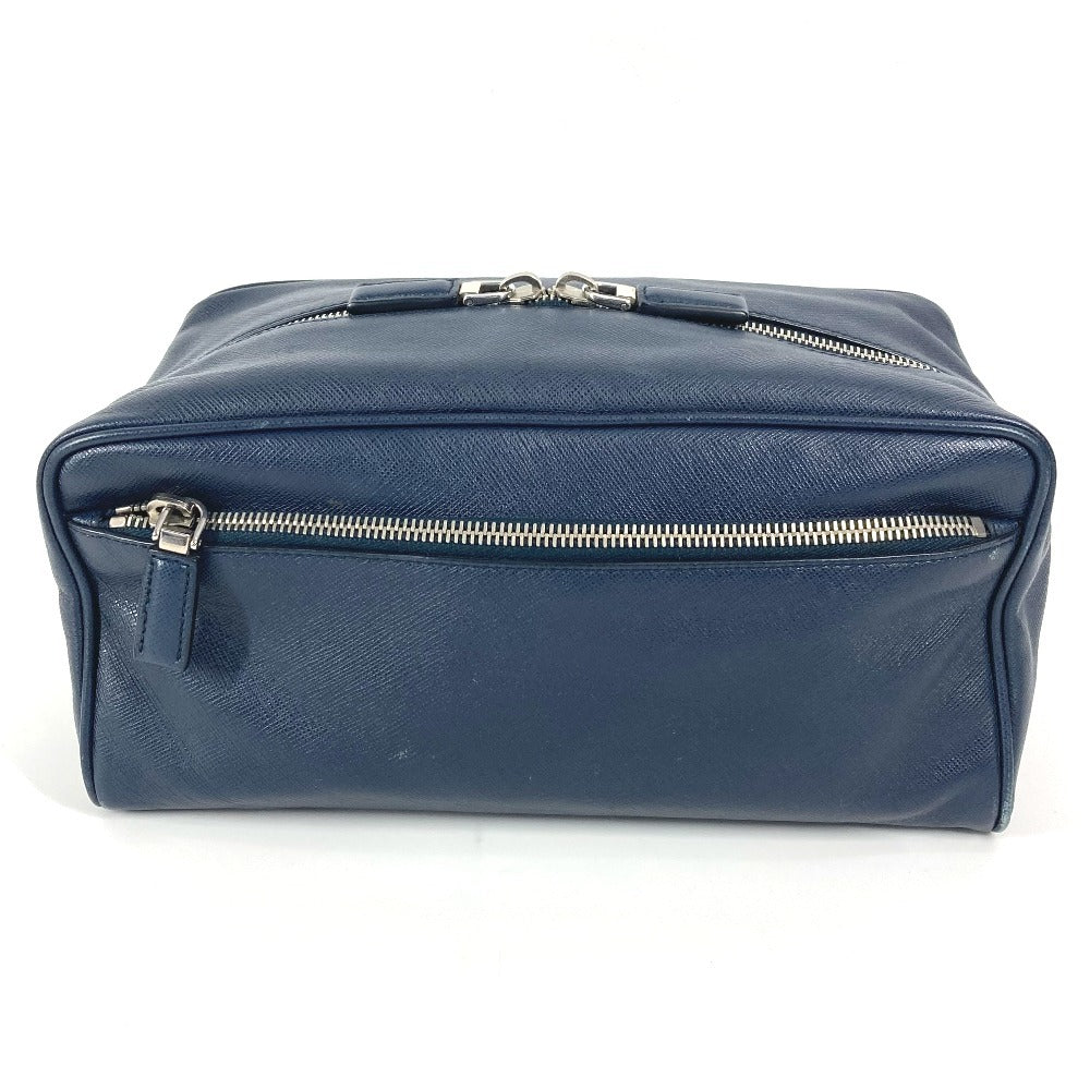 PRADA Clutch bag saffiano leather Navy Triangle logo plate unisex(Unisex)