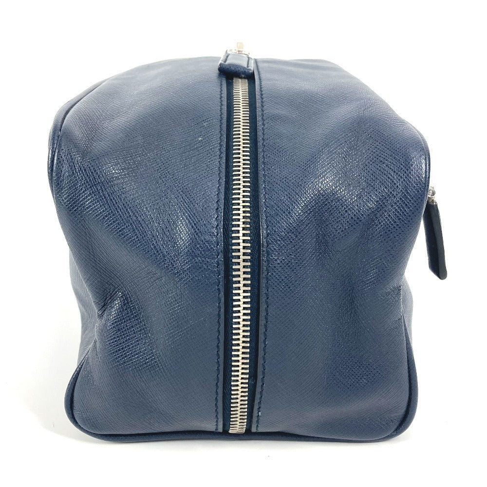 PRADA Clutch bag saffiano leather Navy Triangle logo plate unisex(Unisex)