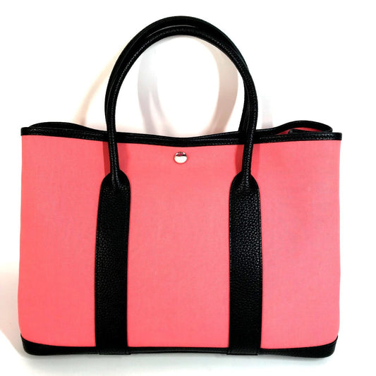 HERMES Tote Bag Toile Officier, Leather pink Garden Party PM Garden Party PM