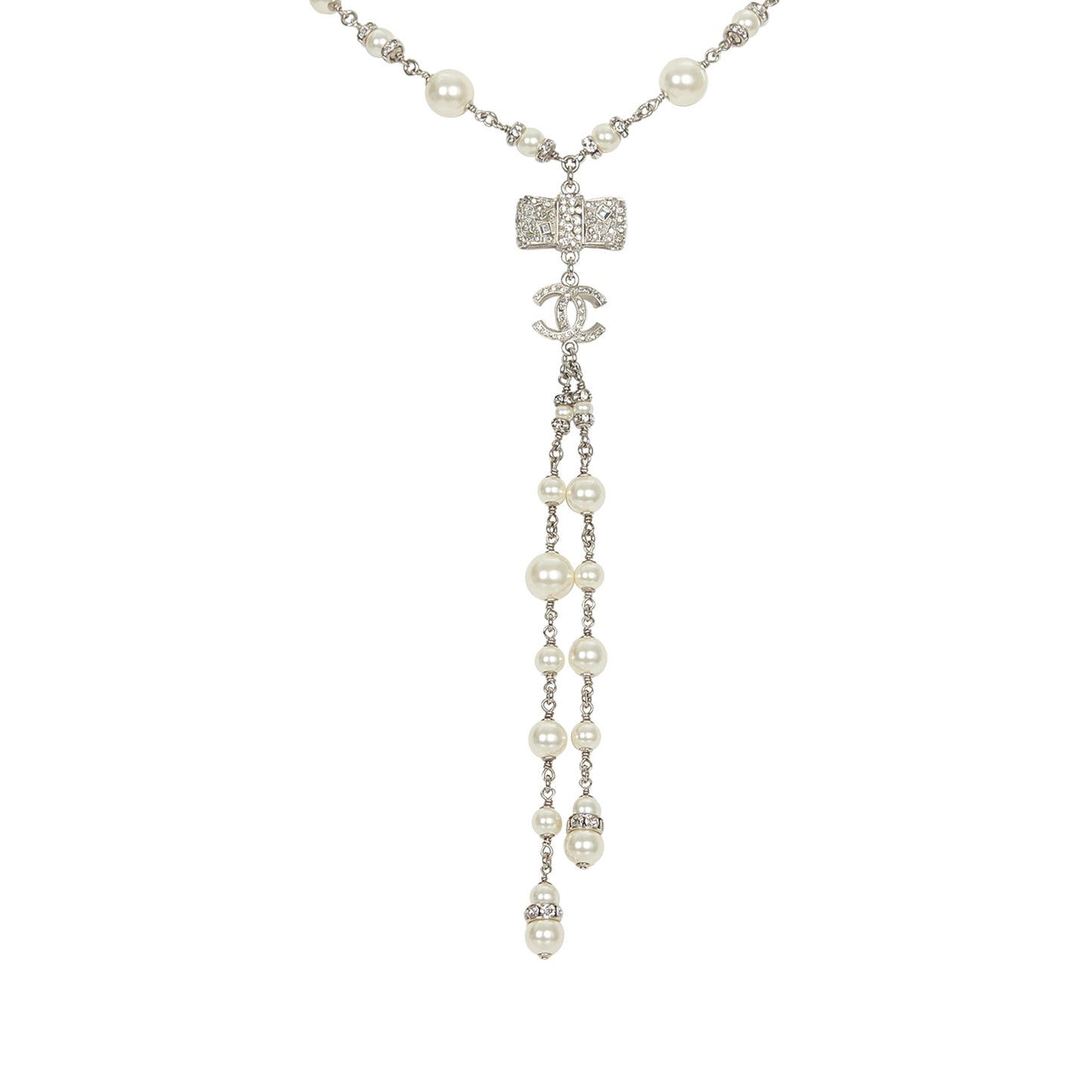 Chanel CC Faux Pearl Necklace Silver