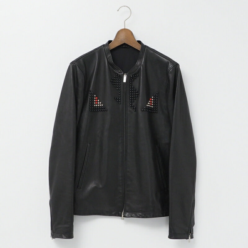 FENDI Jacket FPG357 7HP Leather: Cowhide / Lining: 91% nylon, 9% polyurethane / Embroidery: Plastic black mens 48