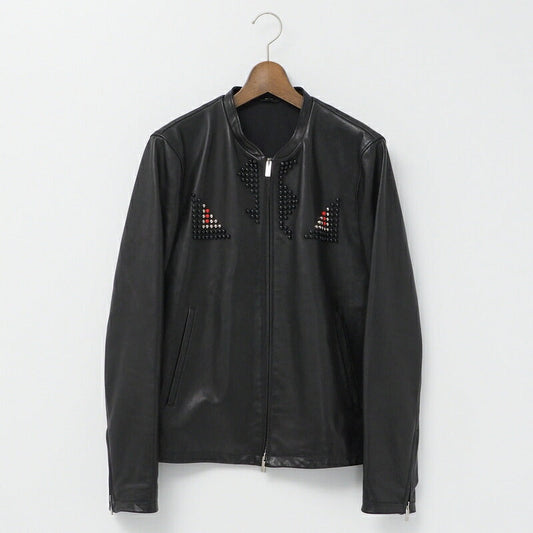 FENDI Jacket FPG357 7HP Leather: Cowhide / Lining: 91% nylon, 9% polyurethane / Embroidery: Plastic black mens 48