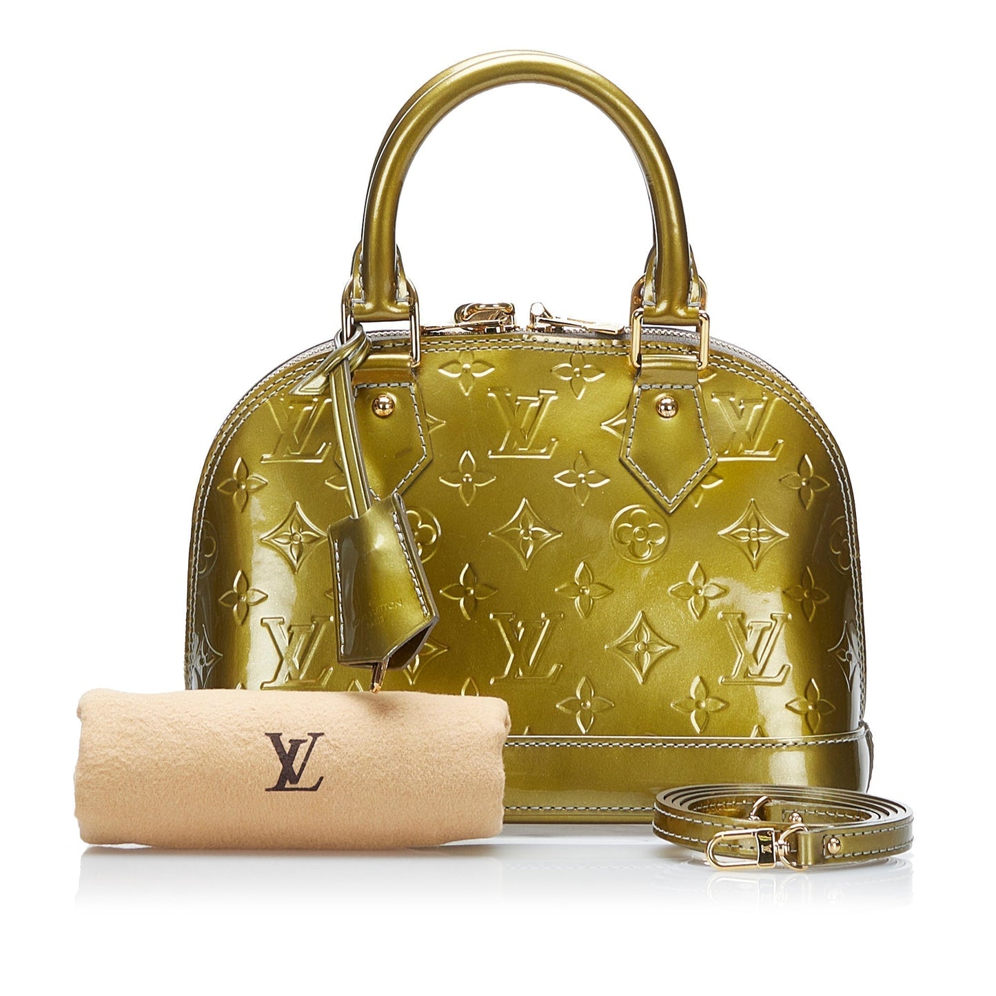 LOUIS VUITTON Monogram Vernis Alma BB Gold Handbag