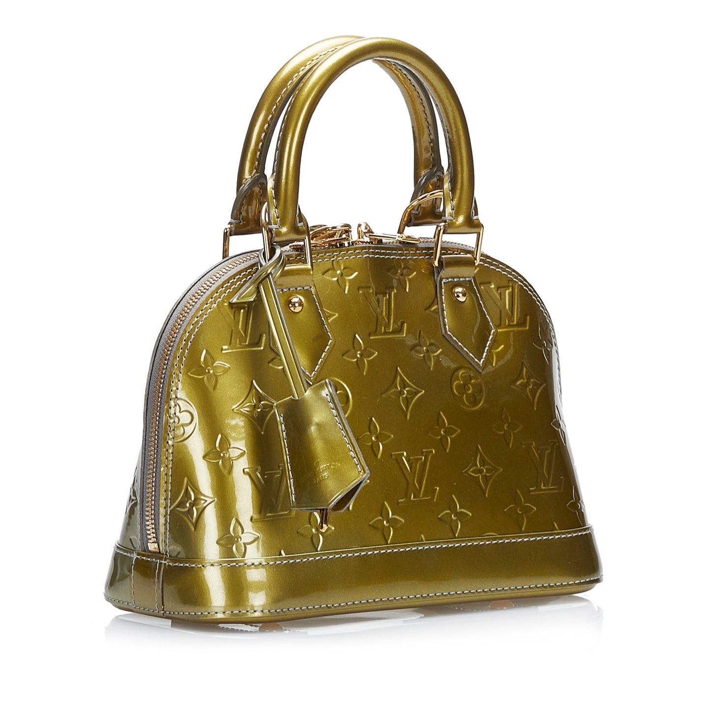 LOUIS VUITTON Monogram Vernis Alma BB Gold Handbag