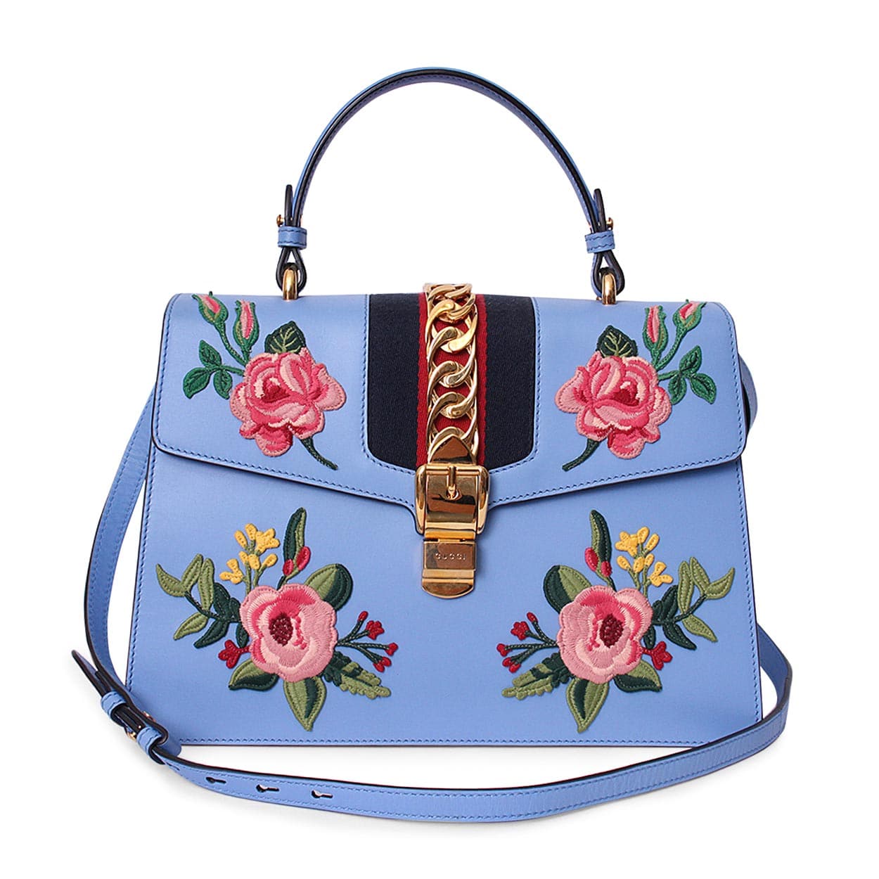 Gucci Sylvie Blue Leather Shoulder Bag Style 2