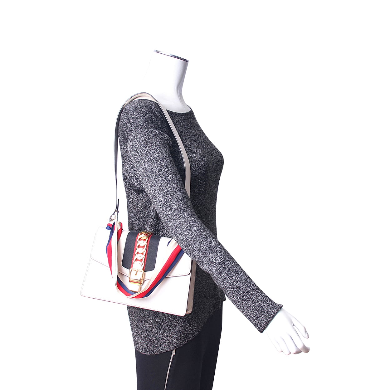 Gucci Sylvie White Leather Shoulder Bag Style 3